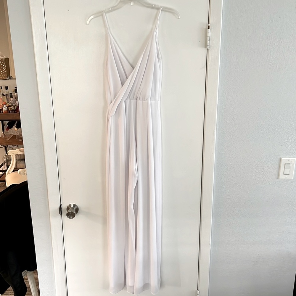 Lulus Double V White Wide Leg Jumpsuit with Tie on the side